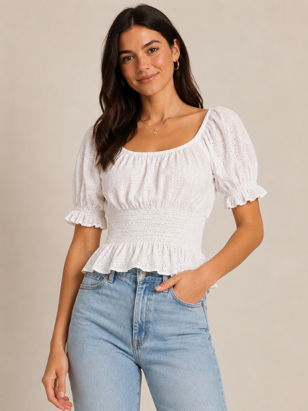 Urban Romantics Eyelet Peplum Top XS Cottagecore